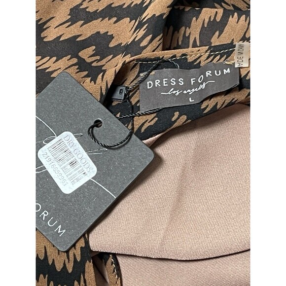 Animal Print Mini Slip Dress‎ Lined Cowl V-neck Women Size Large Lined Y2K - Picture 10 of 10